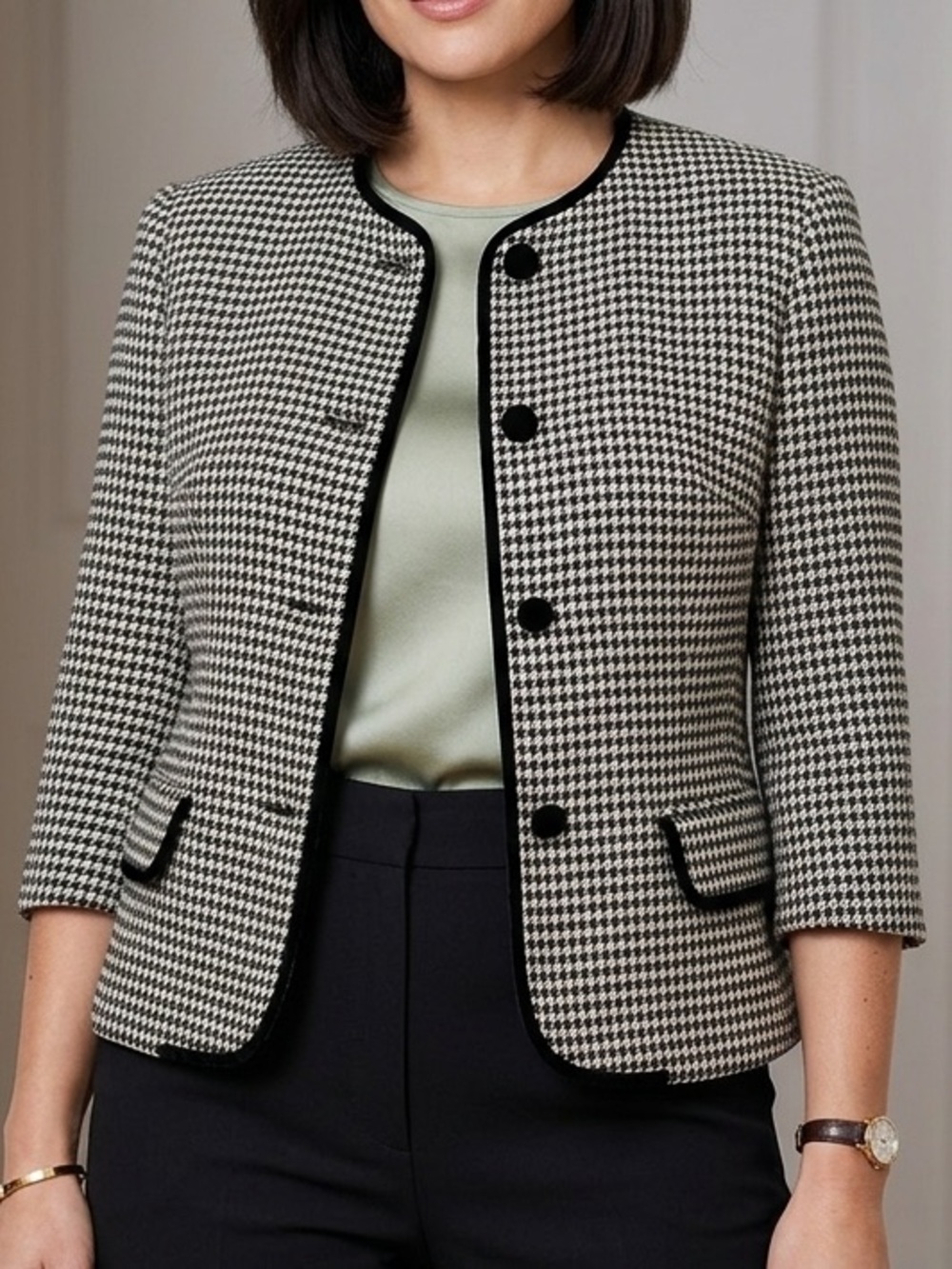 TALBOTS Blazer Size 10 Houndstooth 66% Worsted Wool and 34% Rayon Workwear